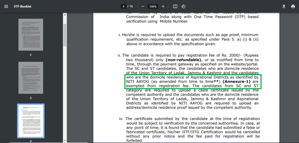IITFC Fees Exemption